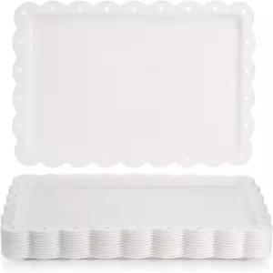 페오후드 12팩 흰색 플라스틱 서빙 트레이 레이스 테두리 직사각형 음식 일회용 플래터 및 파티용 결혼식