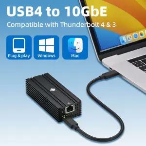 랜선젠더 USB4 - 10Gbe 이더넷 Lan 어댑터 AQC113 칩 Thunderbolt 43 포트 RJ45 10GBASE-T Mac Win11 호환