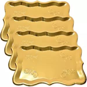 디저트 전시 테이블 파티를 위한 선물 부티크 10 골드 직사각형 트레이 9인치 x 13인치 일회용 종이 판지로