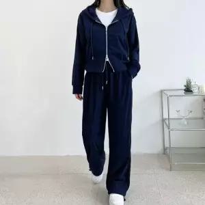 [보슈아][sado]여성 코듀로이 트레이닝상하세트 골덴 크롭 후드 집업 와이드 조거바지