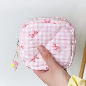 파스텔톤 체크리본 누빔 사각 파우치치 미니치 화장품백 생리대치 누빔치 귀여운치 예쁜치 여행치 화장품치