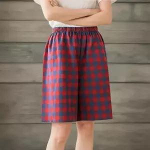 [옷자락]남녀 커플 용 홈웨어 체크 패턴 사계절 밴딩 5부 팬츠