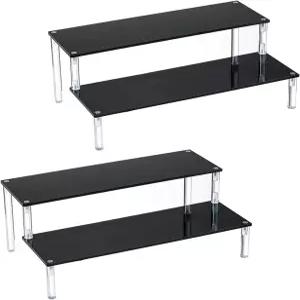 BYCY 2팩 2단 블랙 아크릴 디스플레이 스탠드 디저트 보석 피규어 진열대 컵케이크 - 12인치 6.9인치