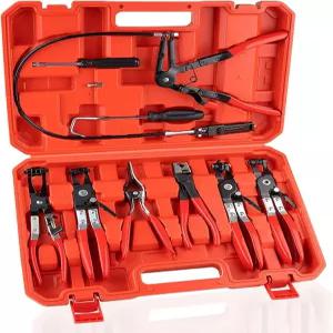 9PCS 호스 클램프 플라이어 물 롱 리치 공구 제거기 및 유연한 와이어 플랫 밴드 장착된 자동차 냉각수