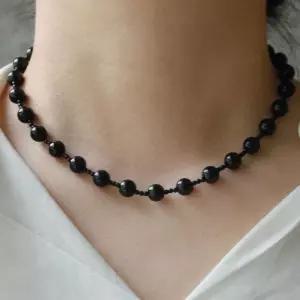 [제이로렌]바이데이지 8mm 오닉스 원석 실버 목걸이 Bn0574