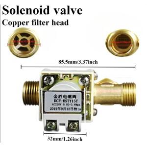 호환 솔레노이드 밸브 태양 에너지 DC12V/DC24V 정상 폐쇄 1/2 온수기 AC220V용 구리/플라스틱 필터