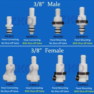 호환 3/8 호스 바브 퀵 커플러 밸브형 커플링 차단 연결 피팅 조인트 의료 미용 기기 액세서리