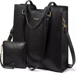 여성용 LOVEVUOK 노트북 가방 - 방수 작업 및 손목 보호대가 있는 빈티지 토트 지갑