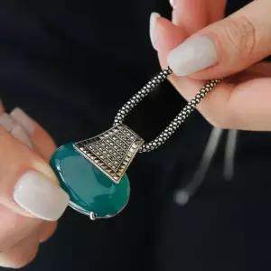 [제이로렌]바이데이지 그린오닉스 원석 마카사이트 롱 실버 목걸이 Bn0590