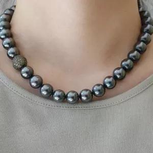 [제이로렌]바이데이지 파베 큐빅볼 12mm 흑진주 목걸이 Bn0588