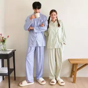 [글램공감]키위 투피스 잠옷 피치기모 남녀공용 수면 커플 파자마 4colors