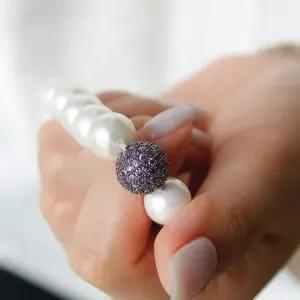 [제이로렌]바이데이지 퍼플 파베 큐빅볼 10mm 진주 목걸이 Bn0573