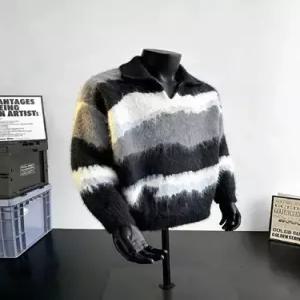 야무치 니트 빈티지 남성 언밸런스 데일리룩 칼라넥 카디건 스트라이프 터틀넥 커플 스웨터 밍크라이크 KUK