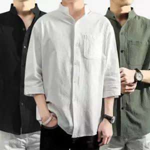 [아이에스이랩]남자 7부 차이나카라 린넨 셔츠 헨리넥 남방 2SH018