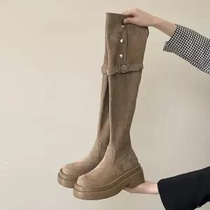 야무치 하계 여성용 속굽 장화 롱부츠 슬림핏 데일리룩 위 세무 두 신발 무릎 통굽 KUK2