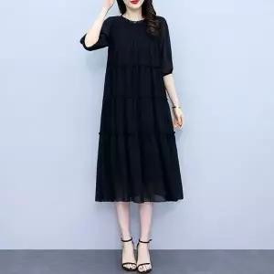 여성 여름 루즈핏 프릴넥 포인트 7부소매 쉬폰 원피스 19911874 667501 1187679