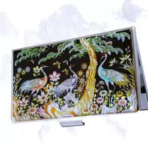 명함지갑 선물명함집 나전칠기 디자인-컬러송학 교통카드 명함케이스 자개 IWC42BEF