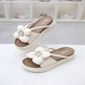 [코디엘루]리본 큐빅장식 여성 데일리 통굽 슬리퍼 4cm CDMD100461_GN