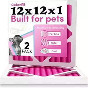 컬러필 12x12x1 에어 필터(2팩) 미국산 색상 변경 고양이 및 개 냄새 제거 반려동물 털 비듬 먼지용 MERV 8