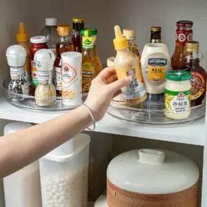 회전형 투명 트레이 소형+대형세트 주방 수납정리 형트레이 양념선반 냉장고 화장대