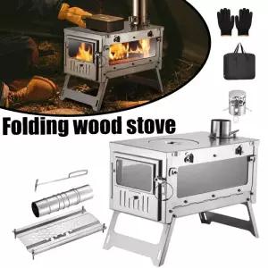 강염스토브 캠핑 버너 430 스틸 휴대용 텐트 스토브 접이식 측면 유리 굴뚝 목재 난방 요리 그릴