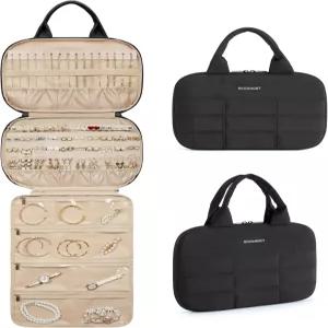 백스마트 주얼리 여행 케이스 지퍼 포켓이 달린 걸이 정리함 귀걸이 목걸이 옷장의 반지 벽 문 휴대용