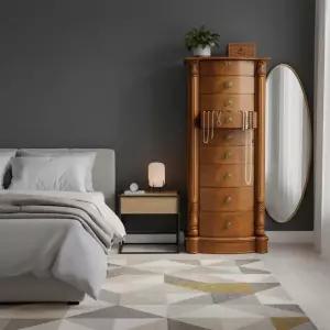 하이브와 허니 로만 잠금 주얼리 아르무아르 - 거울 사이드 목걸이 후크 링 롤 및 변색 방지 안감이 있는