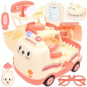 토끼 변신 자동차 치과 병원놀이 세트 분홍 rx-651b 구급차 양치 어린이집 유치원 교재 교구 동물 진료 진