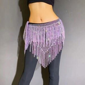 반짝이 힙스커트 라인댄스 단체 망사 벨리댄스 검푸른 허리체인 소품 댄스 스카프 스포츠