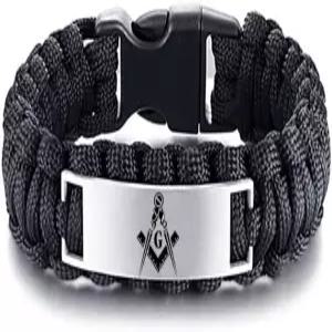 KBNSUIAN 아웃도어 실내 핸드메이드 땋은 랩 남성용 메이슨 서바이벌 파라코드 팔찌 엠블럼 커프 뱅글