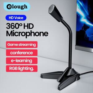 Elough 데스크탑 마이크 컴퓨터 게임 E-스포츠 회의 녹음 소음 감소 USB/3.5mm