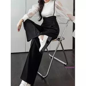 점프수트 여름 바지 여성 슈트 코디 정장 와이드 멜빵 블랙 끈점프nop276