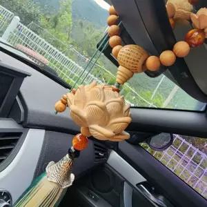 핸드메이드 수술달린 연꽃 길운 차걸이 이사 선물염주 량염주 기어봉 나무 불교 용품 신자