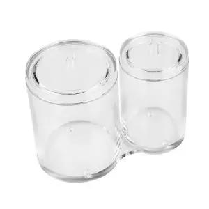 원형 투명 면봉꽂이 2구 뚜껑 화장솜 화장대 소품정리 케이스 보관 봉통 정리함 보관함 솜통 다용도