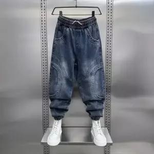 토르 남성용 봄가을 청바지 블루워싱 조거팬츠 트렌드 밴딩 배기바지 OPH3