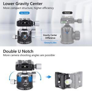 ARTCISE CS30C  카본 컴팩트 삼각대 스탠드 부하 15kg DSLR 카메라용 호환 34mm 더블 U 저중력 센터 볼헤드