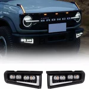 포드 브롱코 액세서리 2021-2024 2/4도어용 파이어레드 LED 안개등 모듈러 스틸 프론트 범퍼만 장착 DRL 턴