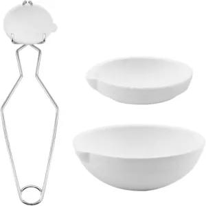 레이시팡 금속 용융용 도가니 4개 금 은 구리 채찍 집게 손잡이가 있는 세라믹 석영 접시 컵 3개 주물 정제