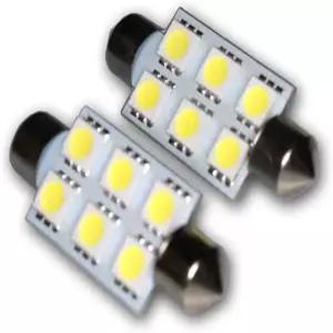 튜닝프로스 LEDUHL-39M-WS6 언더 후드 라이트 LED 전구 페스툰 39mm 6 SMD 화이트 2개 세트