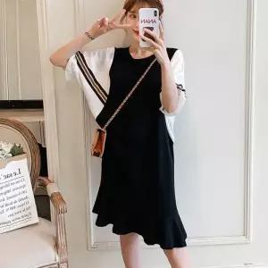 [주식회사 브이와이][JHP28PT8_51IB]여성 소매 여자원피스 배색 레이스 원피스 (