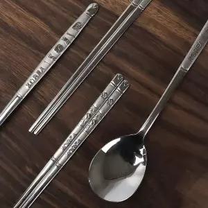 스텐 숟가락 젓가락 2인 세트 국산 위생 수저 위생수저 식당젓가락