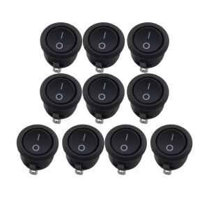 10Pcs SPST 스냅인 ON-Off 2 핀 라운드 로커 보트 스위치 가전 제품 교체 용 검정색 AC 250V 6A 10A