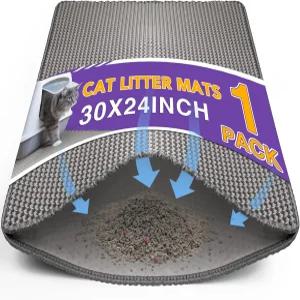 FURWEY 고양이 깔때기 매트 더블 레이어 방수 소변 방지 트래핑 1팩 회색 30x24인치
