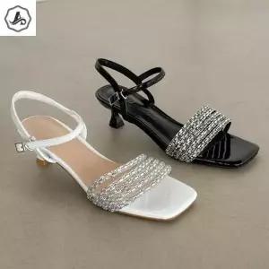 [애슬릿] 천연 가죽 큐빅 스트랩 샌들 힐 여성 여름 (30160867A)