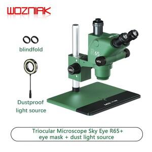 MAANT R65 3 렌즈 현미경, 6.5-65 배 줌, 광각 접안 초대형 시야 관찰 수리