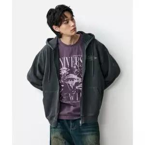 GROOVE RHYME 3단쭈리 로고 레터링 피그먼트 후드집업 (FRBRCXJ701M)