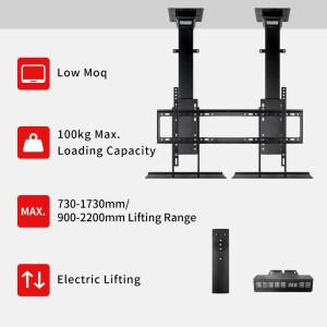대형 듀얼 천장 TV 리프트 스크린 85 96 100 전동 다운 마운트 헤비
