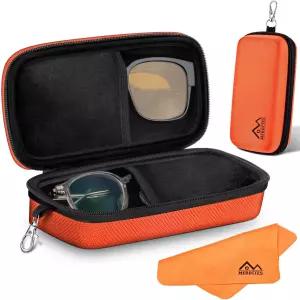 MERDETS 대형 더블 안경 케이스 충격 방지 하드 EVA 쉘 듀얼 선글라스 정리함 지퍼 및 금속 걸이 고리