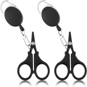 접이식 버클이 달린 2개의 PCS 낚시 가위 꼬인 선용 낚싯줄 커터 테프론 코팅 스테인리스 스틸 바닷물