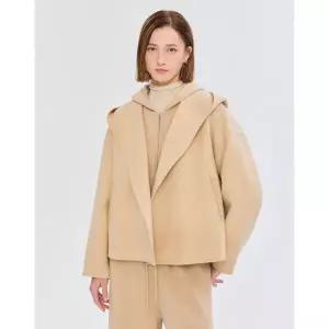 질스튜어트 JILLSTUART 뉴욕 여성 [시즌오프] 베이지 단색 울캐시미어혼방 후드코트